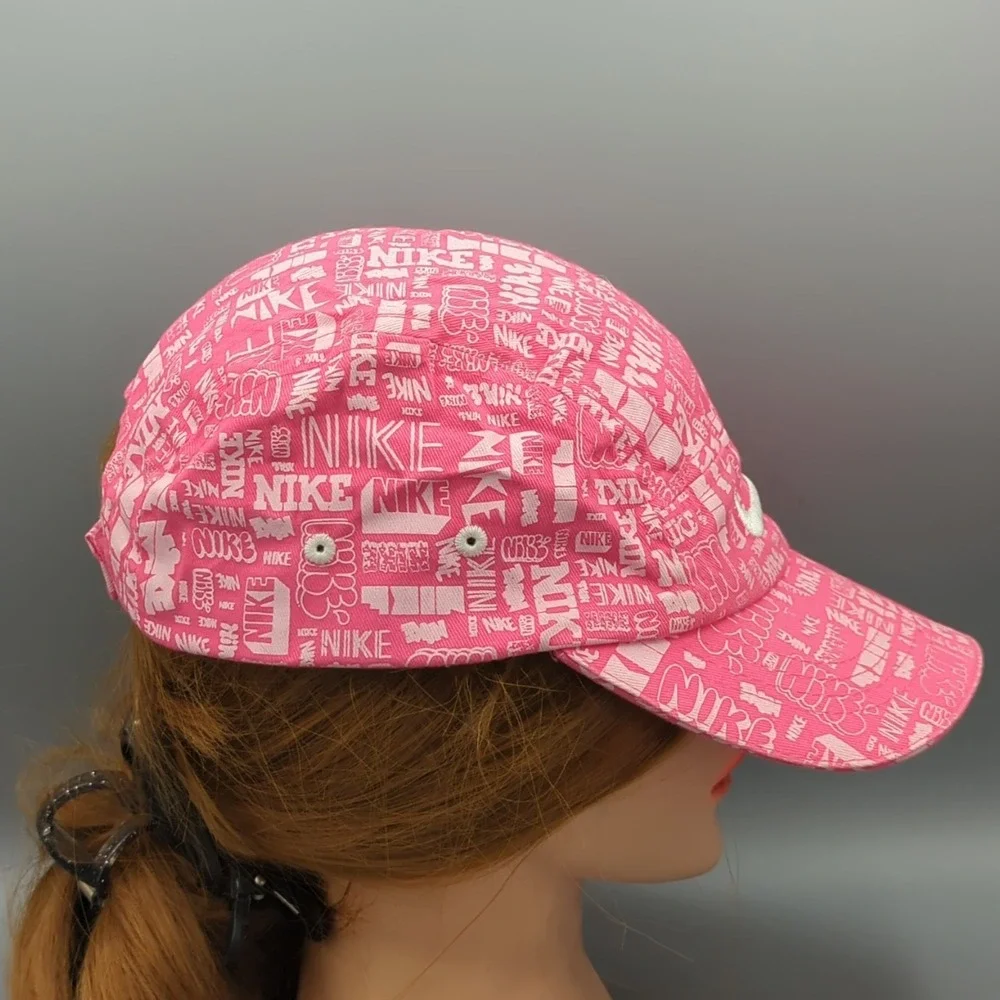 Nike Girls Adjustable Hat 5 Panel Cap Size 4-6X Pink Graphic White Swoosh